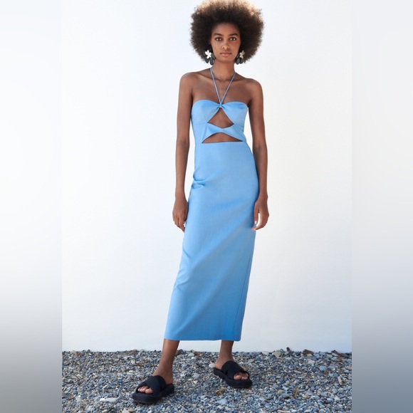 - NWOT GORGEOUS SILKY blue/silver cutout dress from #zara - Picture 4 of 7